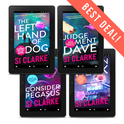 BEST DEAL: The Left Hand of Dog, Judgement Dave, Consider Pegasus, and Frozen Heck
The four novels of the Starship Teapot series by Si Clarke